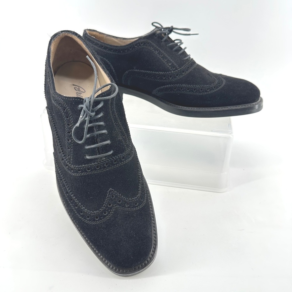 Brioni Wingtip Oxford Shoes Luxury Handcrafted Mens 43.5 Black Suede Italy